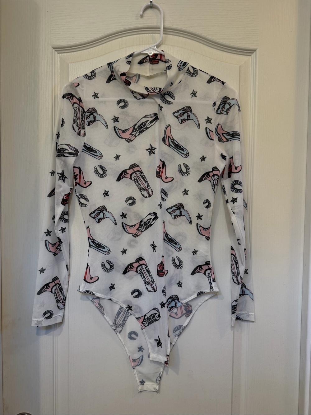 Girls' White Long-Sleeve Western Print Bodysuit
